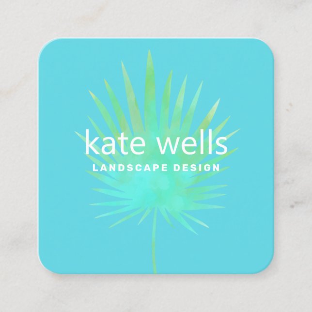 Carte De Visite Carré Aquarelle Palm Branche Paysage tropical (Devant)