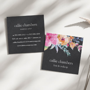 Carte De Visite Carré Aquarelle peinte Florale Noir