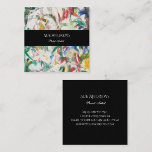 Carte De Visite Carré Aquarelle Personnalisée Artiste Noir Coloré