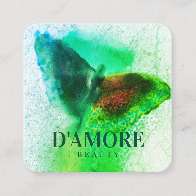 Carte De Visite Carré Aquarelle professionnelle Emerald Green Butterfly (Devant)