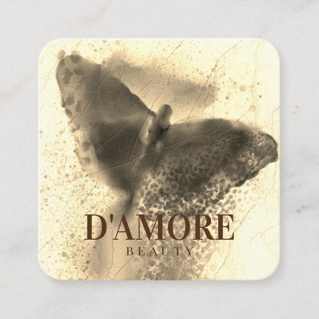 Carte De Visite Carré Aquarelle professionnelle Papillon doré de luxe (Devant)
