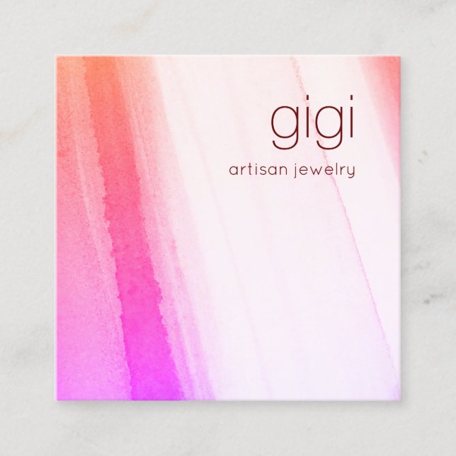 Carte De Visite Carré Aquarelle rose Abstrait (Devant)
