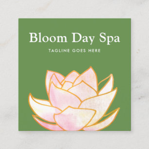 Carte De Visite Carré Aquarelle rose artistique Lotus Fleur vert floral