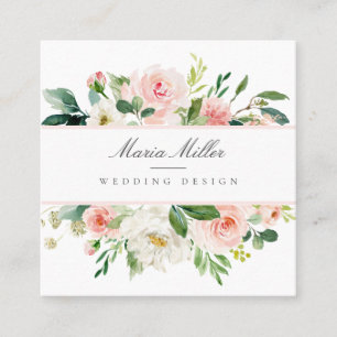 Carte De Visite Carré Aquarelle rose blanc vert vert Mariage design
