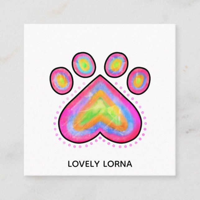 Carte De Visite Carré Aquarelle rose Coeur animal de compagnie Chien Paw (Devant)