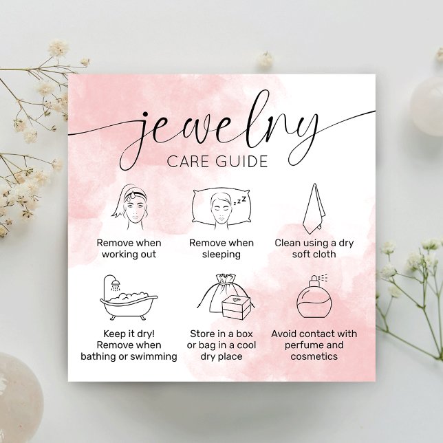 Carte De Visite Carré Aquarelle rose esthétique Logo Bijoux Soins (Créateur téléchargé)