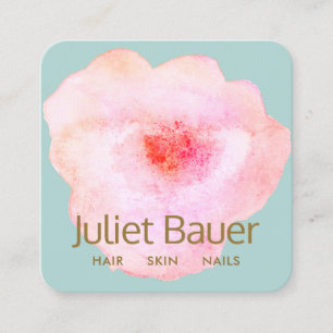 Carte De Visite Carré Aquarelle rose Floral Beauté Salon Carré Busine