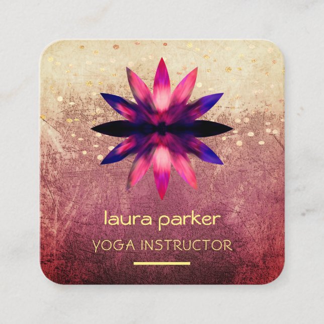 Carte De Visite Carré Aquarelle rose Lotus Grunge Retro (Devant)