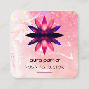 Carte De Visite Carré Aquarelle rose Lotus Paint Yoga Holistique