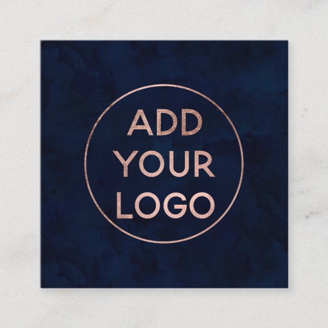 Carte De Visite Carré Aquarelle rose moderne de bleu marine d'or de logo (Devant)