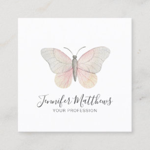 Carte De Visite Carré Aquarelle rose pâle à papillon minimale