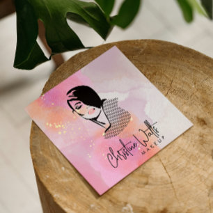 Carte De Visite Carré Aquarelle rose pâle brillante