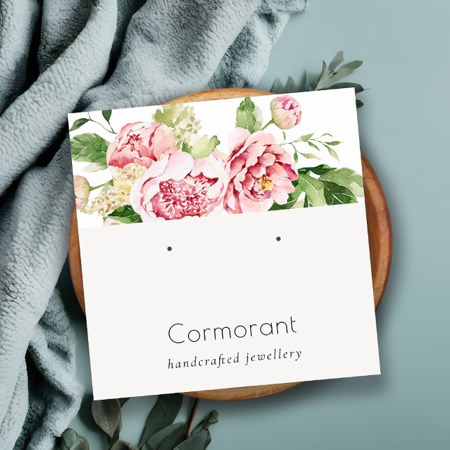 Carte De Visite Carré Aquarelle rose Peony Floral Étui Porte-oreilles (Créateur téléchargé)