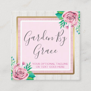 Carte De Visite Carré Aquarelle Rose & rustique Bois Chic Chic Cottage