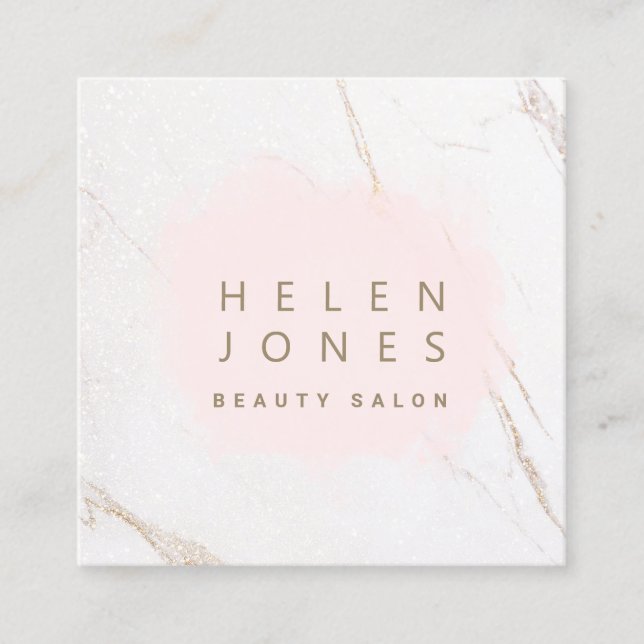 Carte De Visite Carré aquarelle rose splat de marbre (Devant)