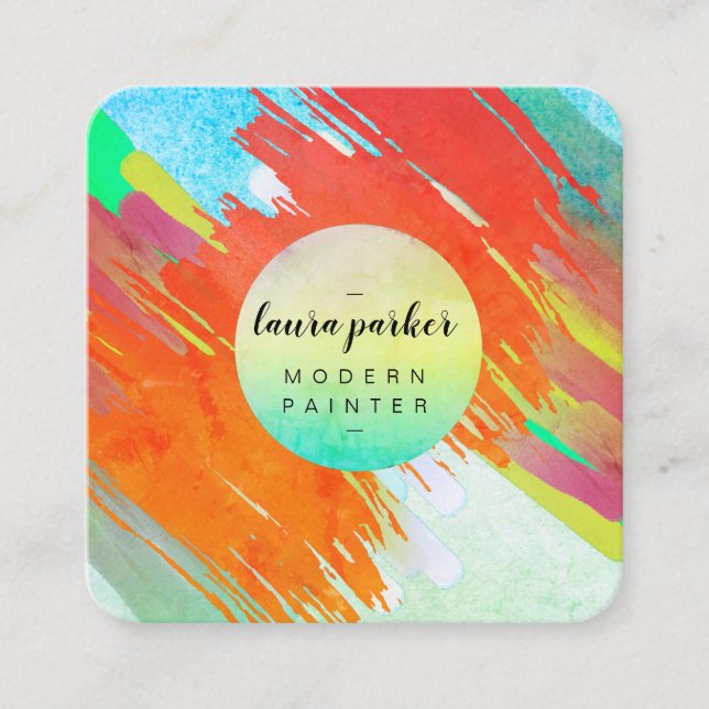 Carte De Visite Carré Aquarelle rouge Retro Artiste Peinture Abstraite G (Devant)