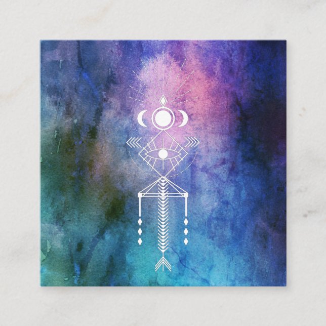 Carte De Visite Carré *~* Aquarelle sacrée des tribus Shaman Primal Azte (Devant)