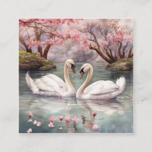 Carte De Visite Carré Aquarelle Swan Couple