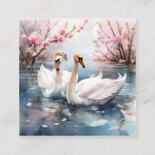 Carte De Visite Carré Aquarelle Swan Couple
