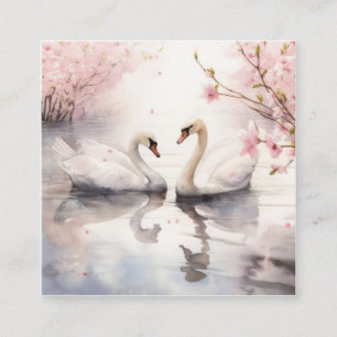 Carte De Visite Carré Aquarelle Swan Couple