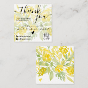 Carte De Visite Carré Aquarelle vert jaune commander girly merci