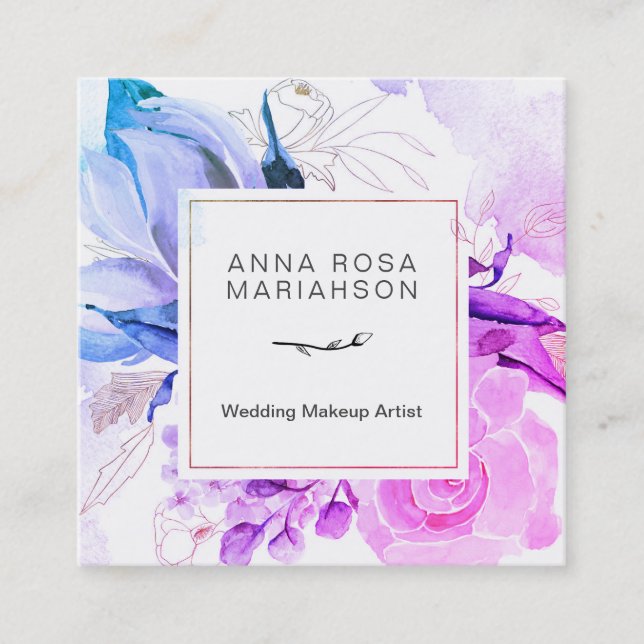 Carte De Visite Carré Aquarelle vibrante florale moderne élégante de *~* (Devant)