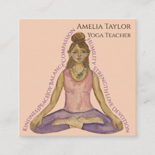 Carte De Visite Carré Aquarelle Yoga Enseignante fille en Lotus Pose