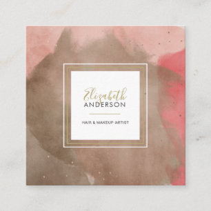 Carte De Visite Carré Aquarelles Abstraites Artiste de maquillage rose e