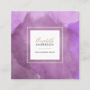 Carte De Visite Carré Aquarelles Abstraites Artiste de maquillage violet