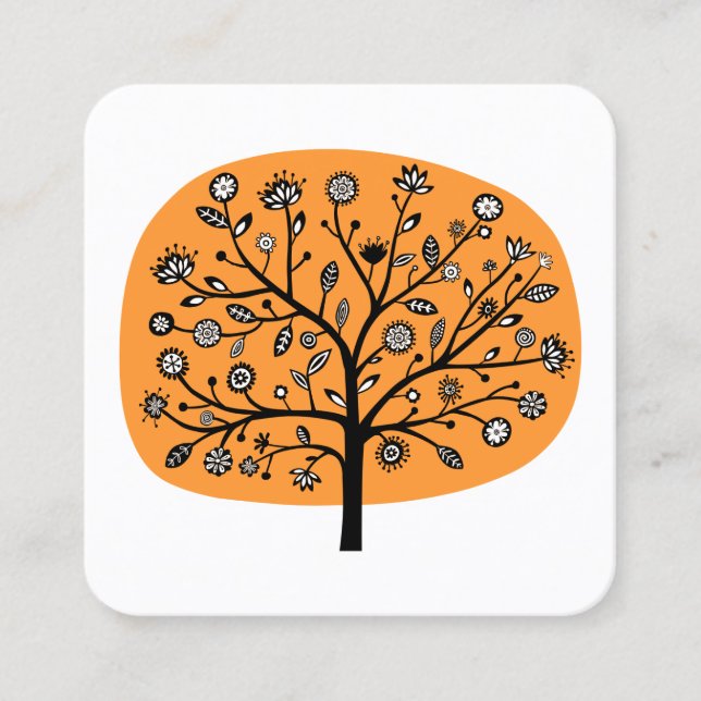 Carte De Visite Carré Arbre à fleurs - Orange (Devant)