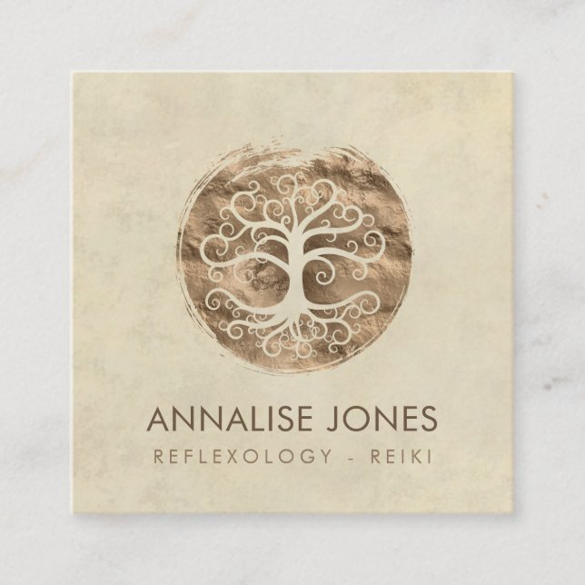 Carte De Visite Carré Arbre de la vie d'or - Yggdrasil (Devant)