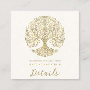 Carte De Visite Carré Arbre de Vie Crème et Or Mariage Celtique