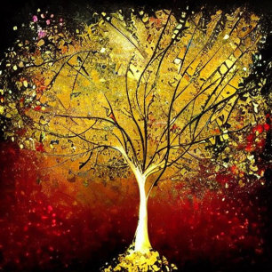 Carte De Visite Carré Arbre d'or sur un Arrière - plan rouge