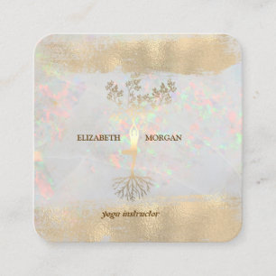 Carte De Visite Carré Arbre femmes Silhouette Brush Stroke Yoga Opal