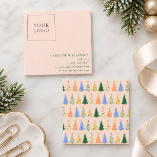 Carte De Visite Carré Arbres de Noël Rétro Logo de Boutique Minimaliste