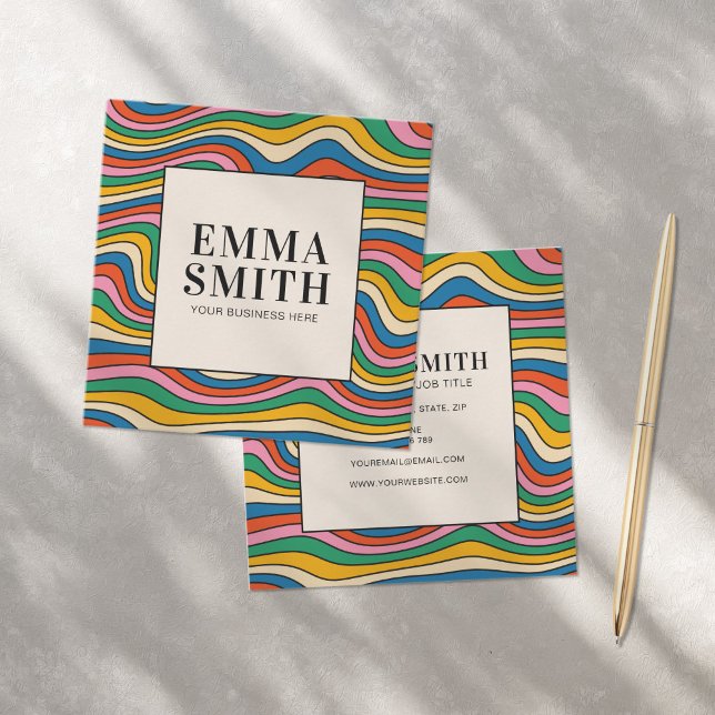 Carte De Visite Carré Arc-en-ciel - Rayures rétro (Créateur téléchargé)