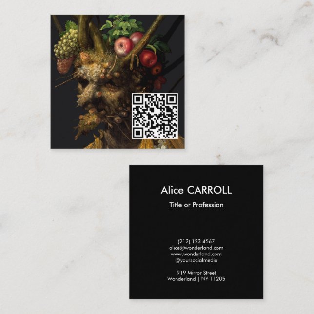 Carte De Visite Carré Arcimboldo - Quatre saisons en une tête - Code QR (Devant / Derrière)