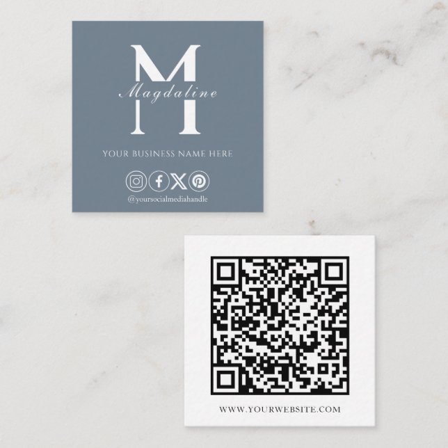 Carte De Visite Carré Ardoise de code QR Monogramme moderne (Devant / Derrière)