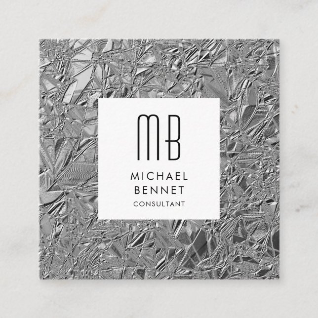 Carte De Visite Carré Argent Métallisé Monogrammé (Devant)