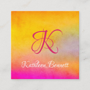 Carte De Visite Carré Arrière - plan jaune et rose artistique de lavage