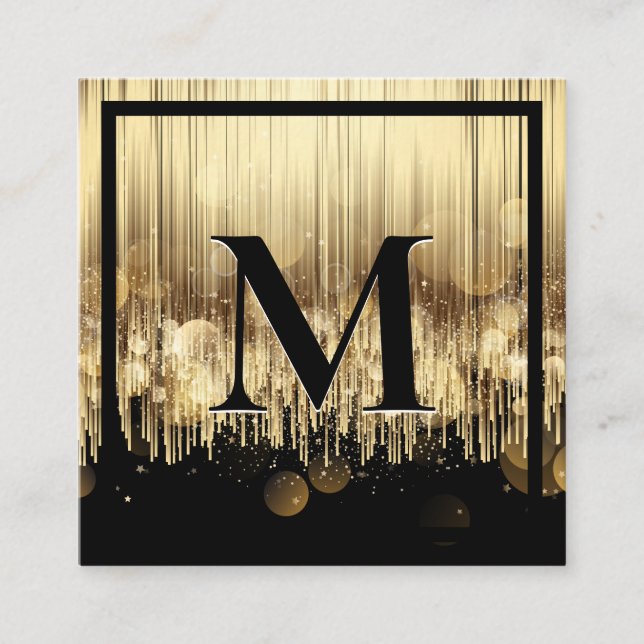 Carte De Visite Carré Arrière - plan Monogram Luxury Golden Black (Devant)