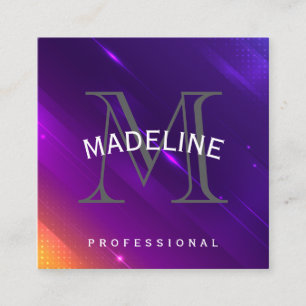 Carte De Visite Carré Arrière - plan orange violet Monogramme Serif