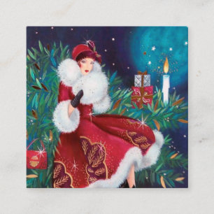 Carte De Visite Carré Art déco rétro vintage dame de Noël