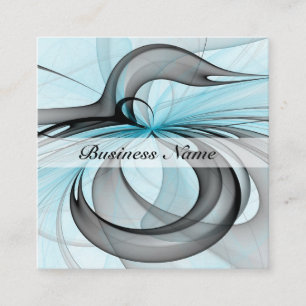 Carte De Visite Carré Art fractal moderne gris anthracite abstrait bleu