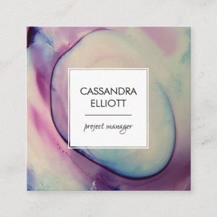 Carte De Visite Carré Art Liquide d'encre d'alcool violet, rose et bleu