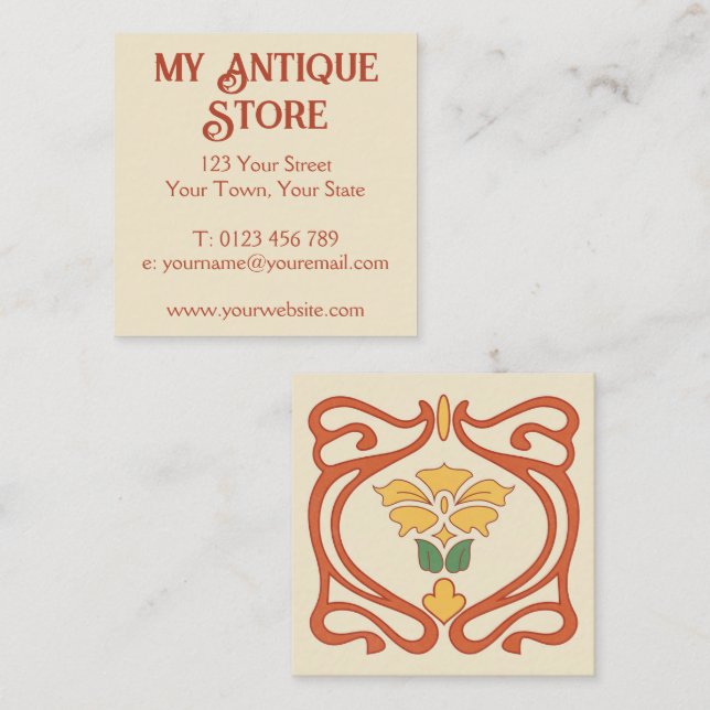 Carte De Visite Carré Art Nouveau Orange Cream Square Business Card (Devant / Derrière)