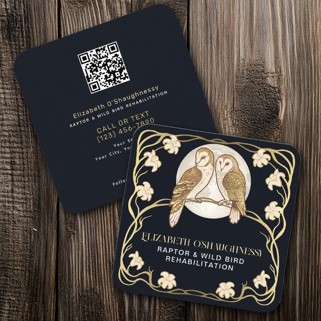 Carte De Visite Carré Art Nouveau Raptor Bird Rehabilitation QR Code (Créateur téléchargé)