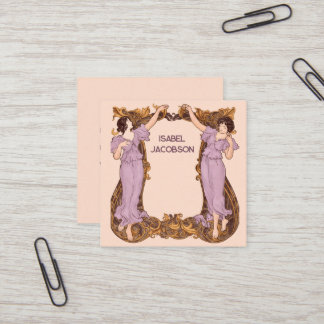 Carte De Visite Carré Art Nouveau Women Floral Frame Vintage Decorative 