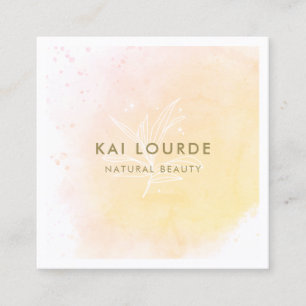 Carte De Visite Carré Artisan Jaune Aquarelle Plante Feuilles