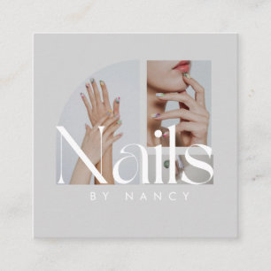 Carte De Visite Carré Artiste à ongles Photo Collage gris clair